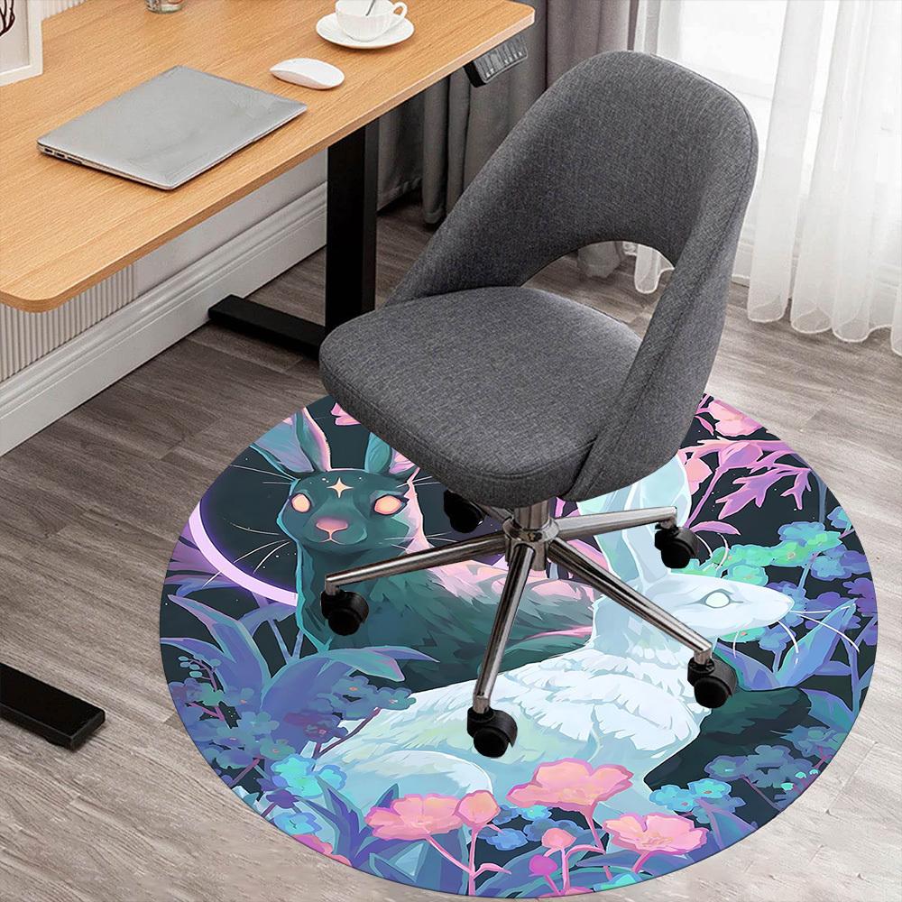 

1pc Rabbit Flowers Round Chair mat office Area Rug - Non-Slip, Floor Mat for Office, Bedroom, and Indoor Decor p127046 80cm by 80cm