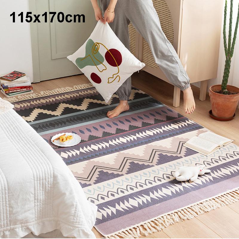 Cotton Linen Boho Rugs for Living Room Muslim Retro Ethnic Anti Slip Bedroom Area Rugs and Carpets Print Tatami Prayer Floor Mat