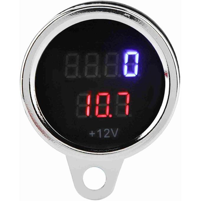 Universal Electronic Tachometer 2 in 1 Motorcycle LED Digital Voltmeter Tachometer Gauge Metal Odometer Speedometer Silver for Meauring Voltage of