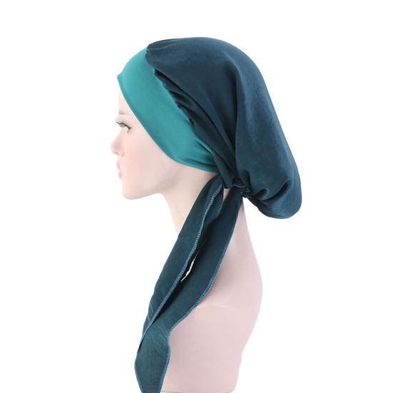 Women Bonnet Vintage Imitation Silk Solid Color Long Hair Lady Turbans for Sleeping