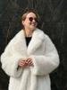 Women's Eco-friendly Faux Fox Fur Coat with Waist Belt (White)
