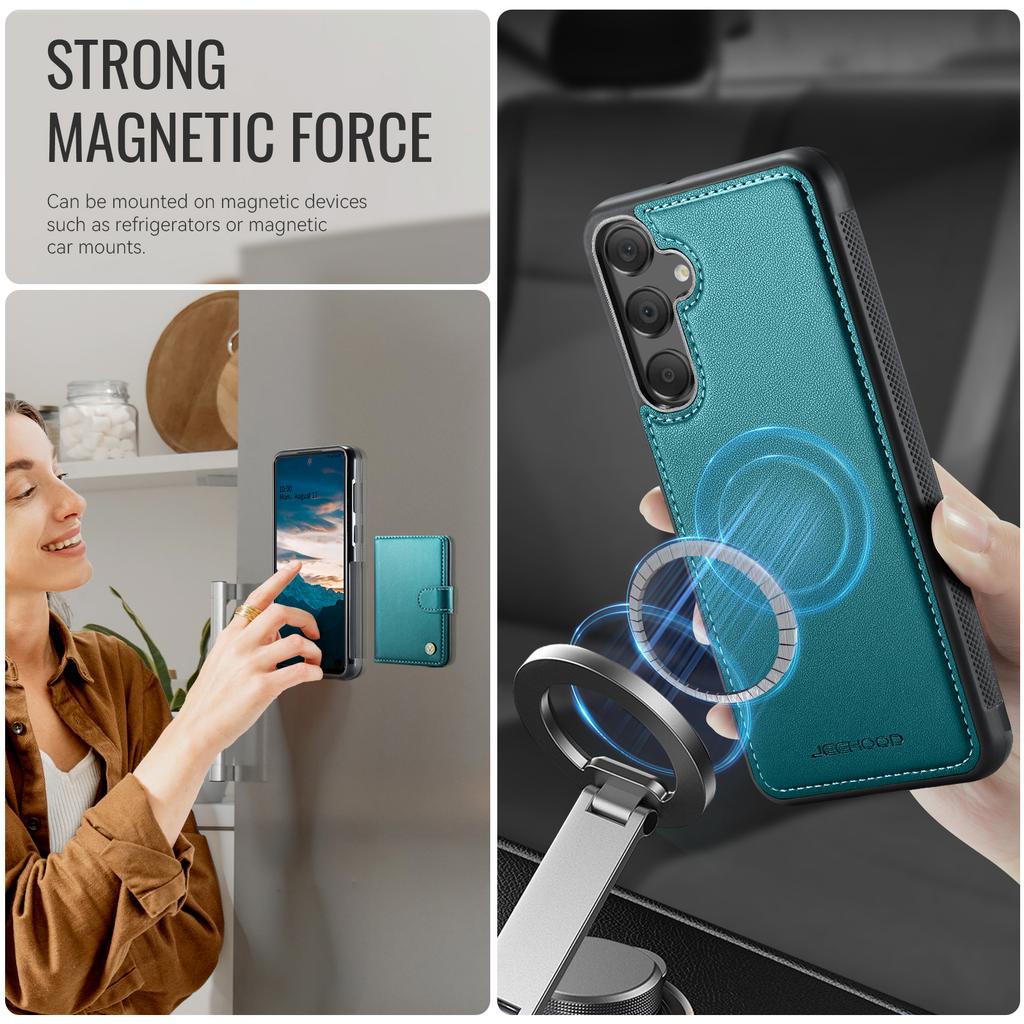 For Samsung Galaxy A35 5G Case JEEHOOD J09 RFID Blocking Card Holder Leather Back Phone Cover Magnetic Case