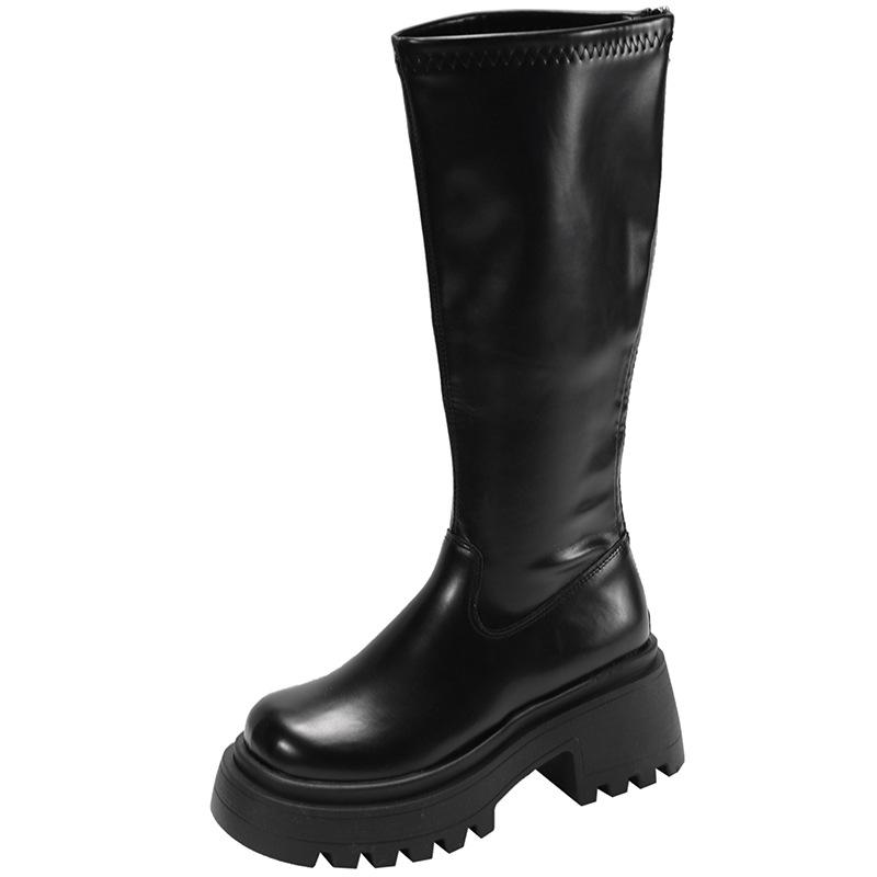 Retro czarne brytyjskie buty na platformie damskie buty 2025 nowe jesienne wysokiej klasy wysokie smukłe buty jeździeckie