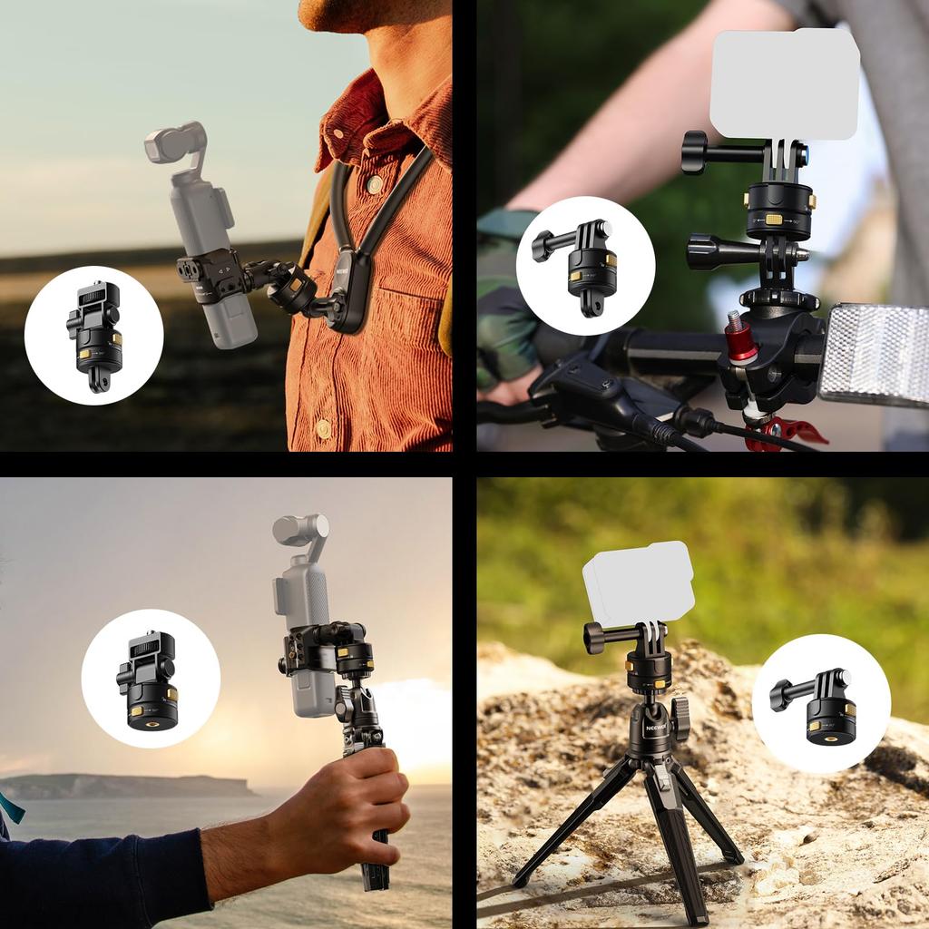 NEEWER Action Camera Mount Compatible with Hero 11 DJI Osmo Metal Magnetic Quick Release Mount with Screw and Folding Fingers for POV Photography
