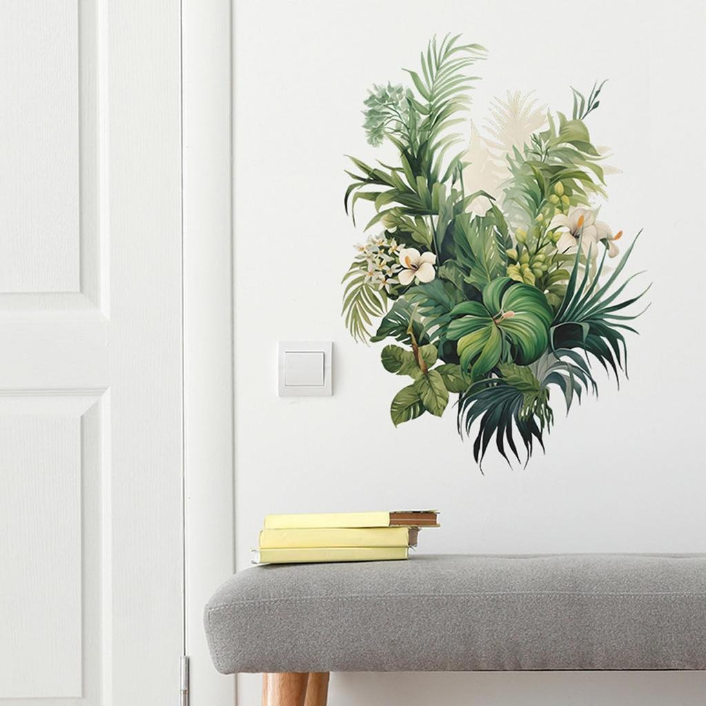 Tropical Plants Wall Decal, Peel and Stick Vinyl Stickers, Green Leaves and W