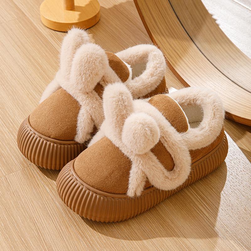 Fashion Women Winter Fluffy Slippers Indoor Warm Shoes Cute Cartoon Ear Soft Fur Anti-slip Female Home Street Daily Walking Cotton Shoes