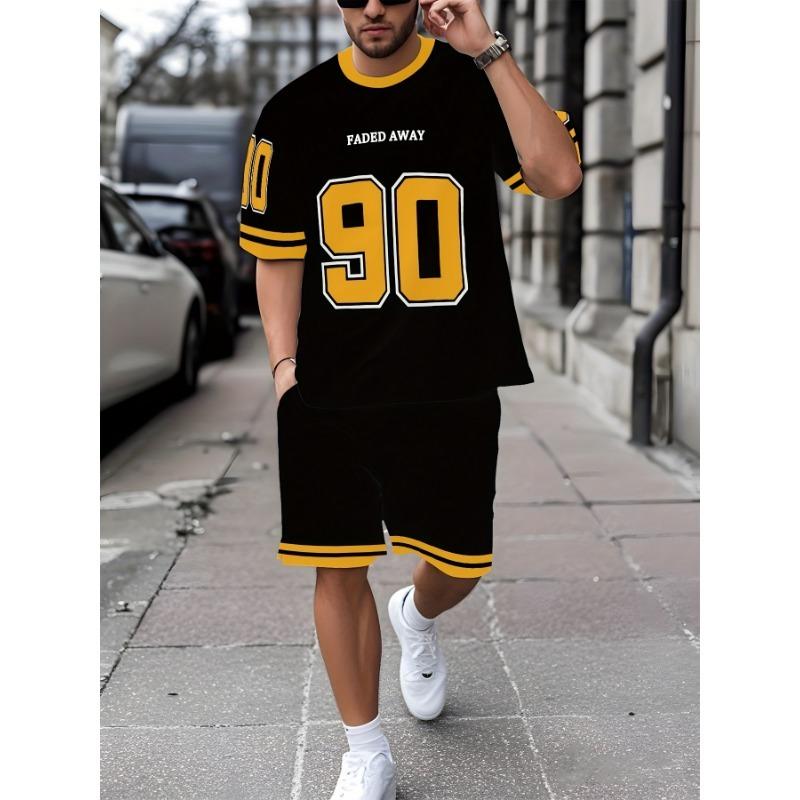 Men's Printed Short Sleeve T-Shirt + Shorts Set Casual Sportswear Breathable Outdoor Leisure