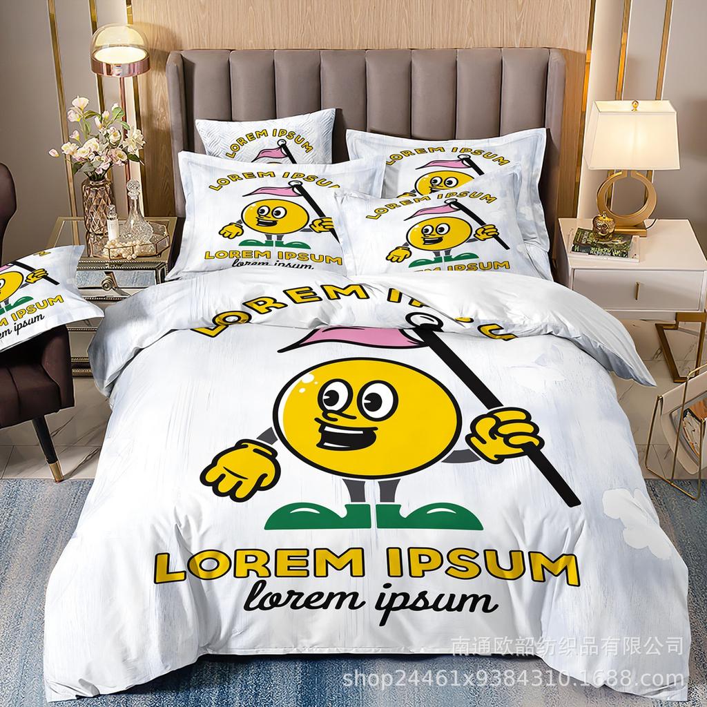 Heiß verkaufte 3D Digitaldruck Hip-Hop Graffiti Smiley Gesicht Bettwäsche Kissenbezug Bettbezug Dreiteiliges Set