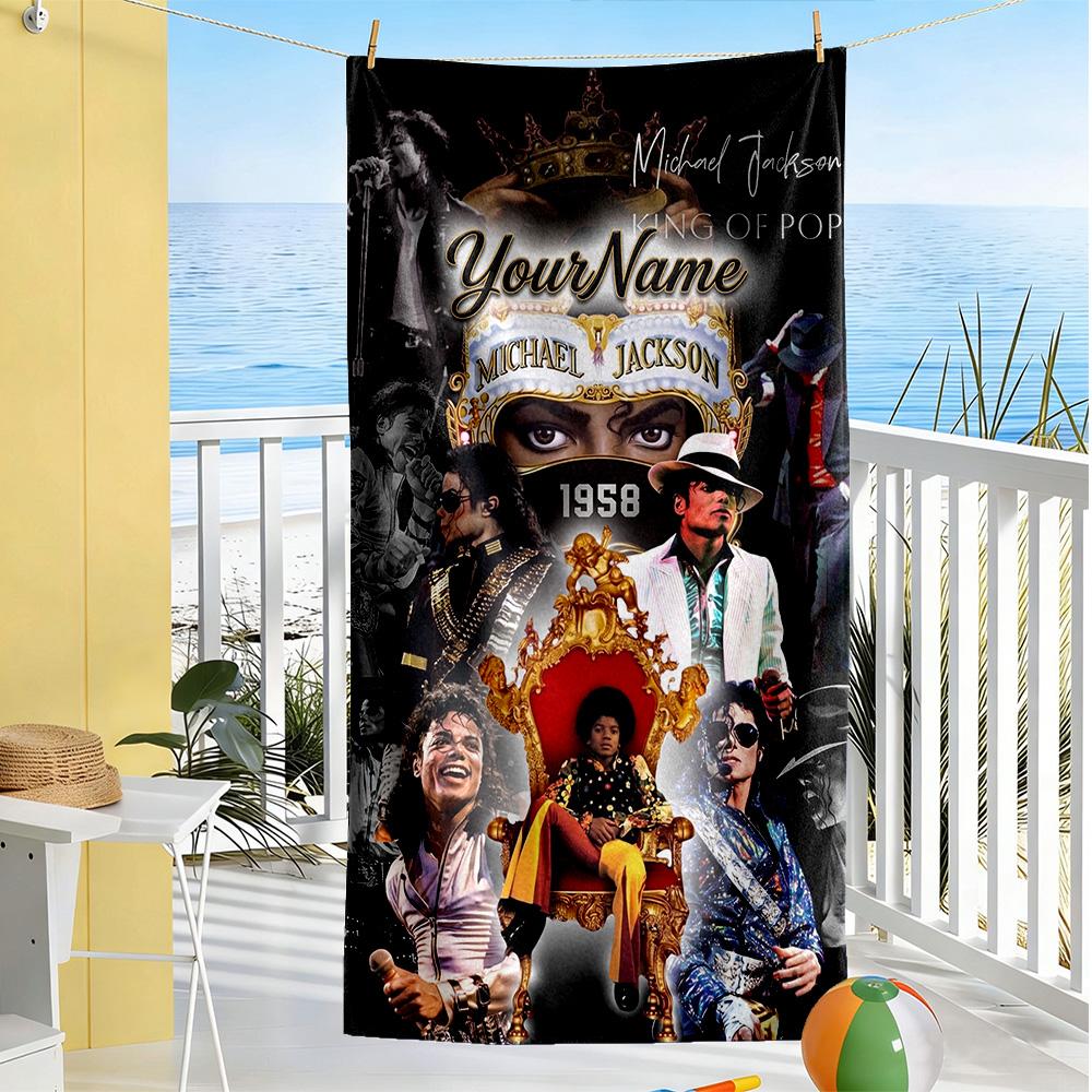 Michael Jackson Personalized Text Beach Towel Quick-Dry Soft Microfiber Ideal for Travel Outdoor Swim Pool Yoga Surf Camping Hiking Gym Gift Holiday