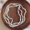 90cm Two Sides Light Natural Freshwater Baroque Pearl Beaded Necklace Irregular Pearl Sweater Chain Women's Long Winter Necklace