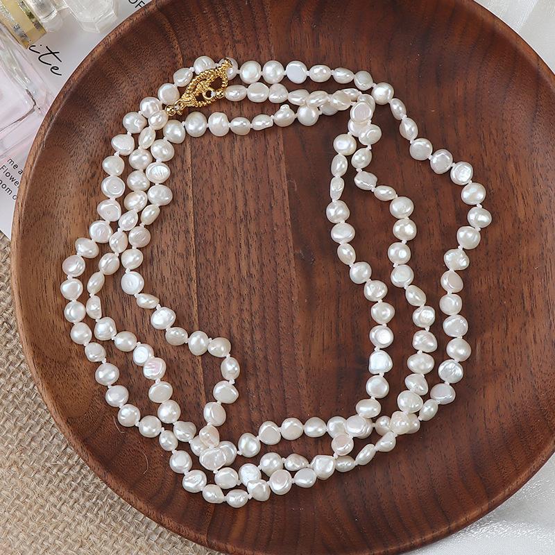 90cm Two Sides Light Natural Freshwater Baroque Pearl Beaded Necklace Irregular Pearl Sweater Chain Women's Long Winter Necklace