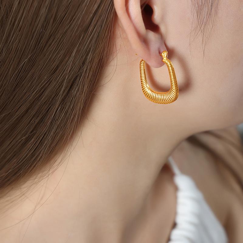 18k Gold Titanium Steel Geometric Rectangle Hoop Earrings