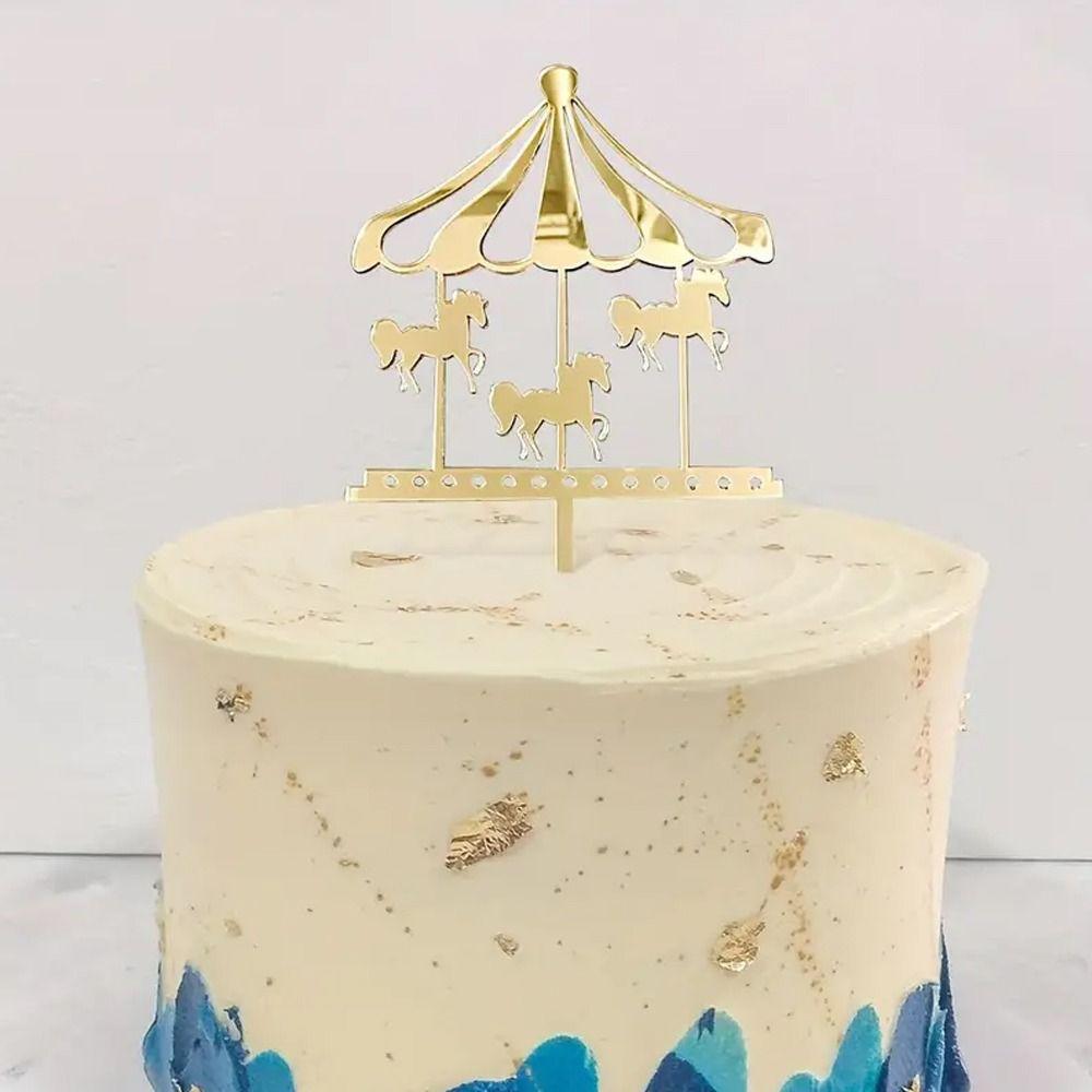 

Cartoon Carousel Cake Toppers Gold Cake Decoration Baking Decor Card Insertion Kids Party Decor