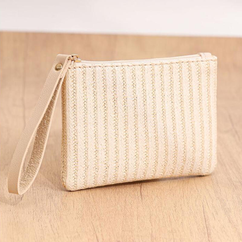 Women Girls Straw Clutch Purses Lightweight Summer Beach Mobile Phone Wallet Coin Change Pouch