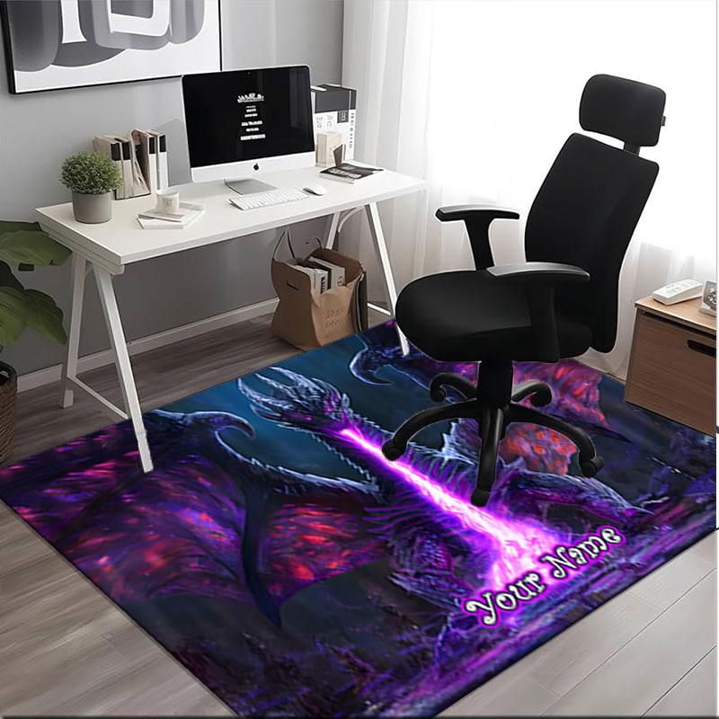 1PC Custom Name "Dragon's Mystic Flame" Theme Floor Mat Ideal for Living Room, Game Rooms, Office, Bedroom,Floor Mat Playful Design
