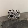 Unisex breiter schwarzer Achatring mit retro-mongolischem Design