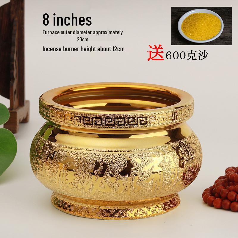 Small Ceramic Buddha Incense Burner with Golden Sand