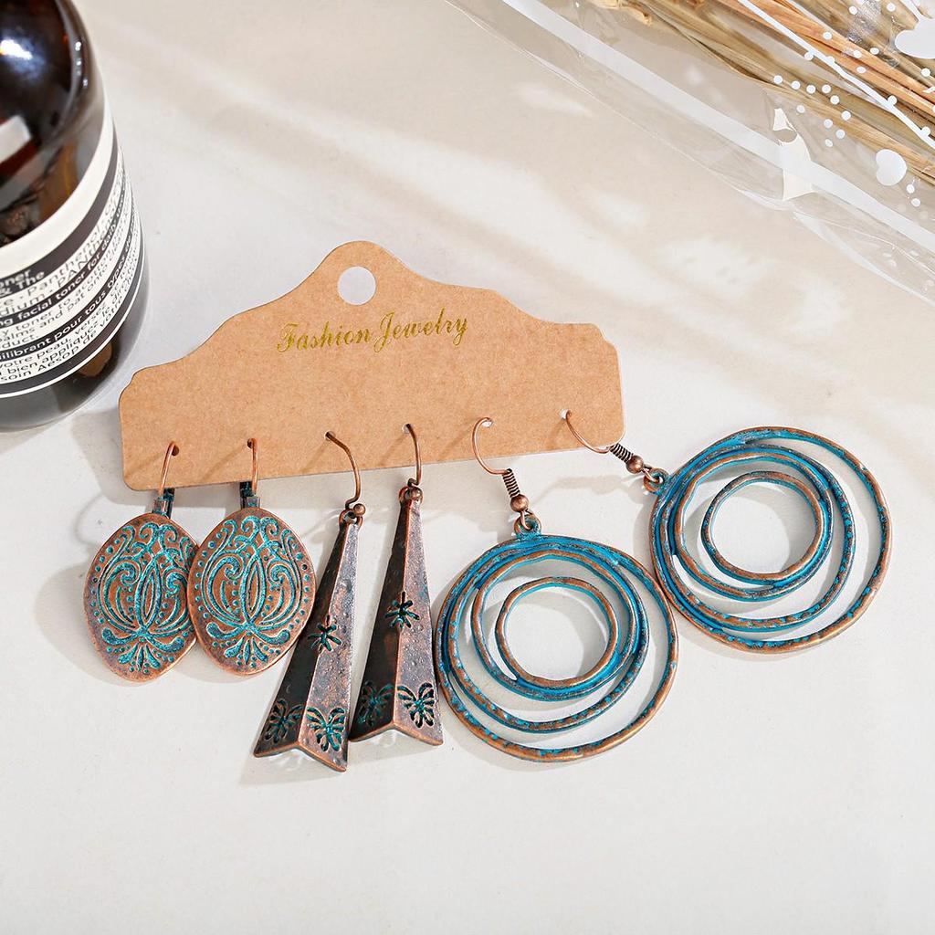 Bohemian Ethnic Retro Earring Set: 3-Piece Hanfu & Nepal Style for Women