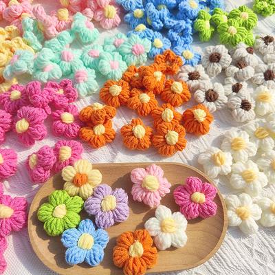 10 Stück Gestrickte Blumenapplikationen für Kleidung, Mütze, Haarspange, handgestrickte Puffblumen, DIY, handgefertigte Patches, Dekor, Nähzubehör