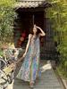 Women's Summer Seaside Floral Maxi Dress - Spaghetti Straps, French Retro Style