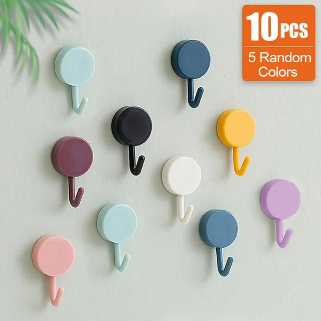 New 10PCS Self Adhesive Wall Hook Strong Without Drilling Coat Bag Bathroom Door Kitchen Towel Hanger Hooks Home Storage Accesso