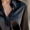 Women Shirt Lapel Long Sleeve Single Breasted Shirt Tops Smooth Fabric Satin Office Lady Shirt Versatile Autumn Wear
