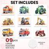 TRAMIN 9 pcs Construction Room Decor For Boys - Toddler Boy Room Decor, Truck Wall Art For Kids Room, Car Pictures Wall Decor For Bedroom Playroom,