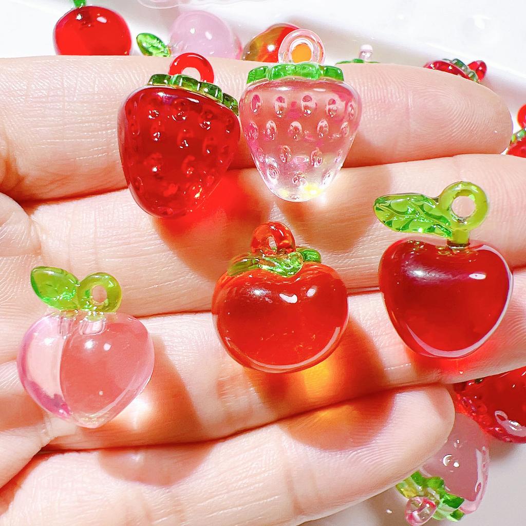 CH57 5Pcs Acrylic Fruit Strawberry Beads Beautiful Beads Transparent Handmade Diy Necklace Jewelry Handmade Beads Accessories