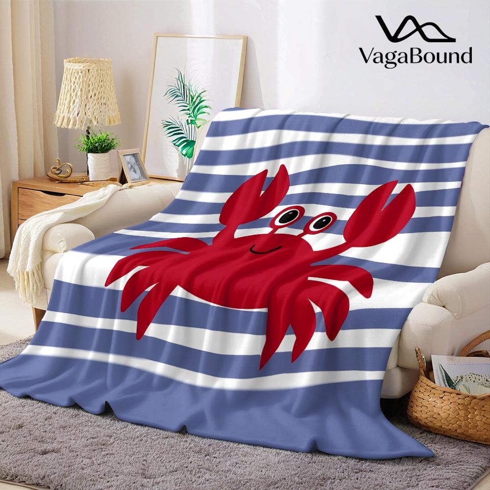 Cute Crab Waves Flannel Blanket Warm Soft Halloween Christmas All-Season Couch Decorative Cozy Warm Gift