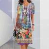 Women's Dresses 2024 Summer Women's Dresses Vintage Printing Travel Party Dresses Elegant Casual Loose Short Sleeve Blouse Y2k