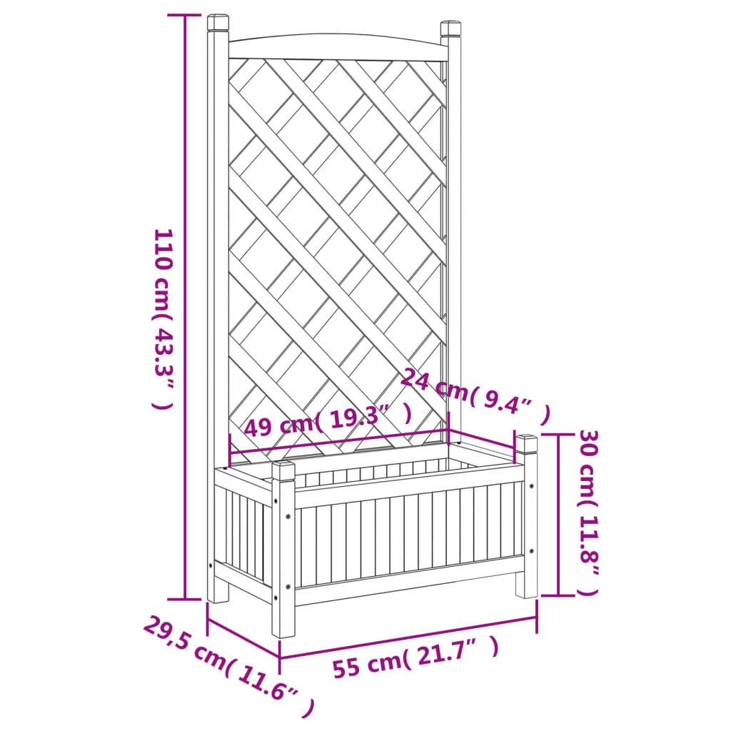 Vidaxl Planter with Trellis, Black, Solid Fir Wood