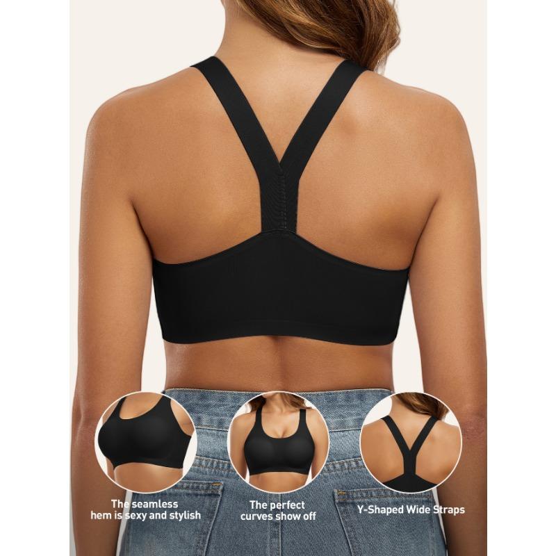 Женский черный беспроводной бюстгальтер с регулируемыми бретелями, спинка-борцовка, бесшовный поддерживающий бюстгальтер S чёрный
