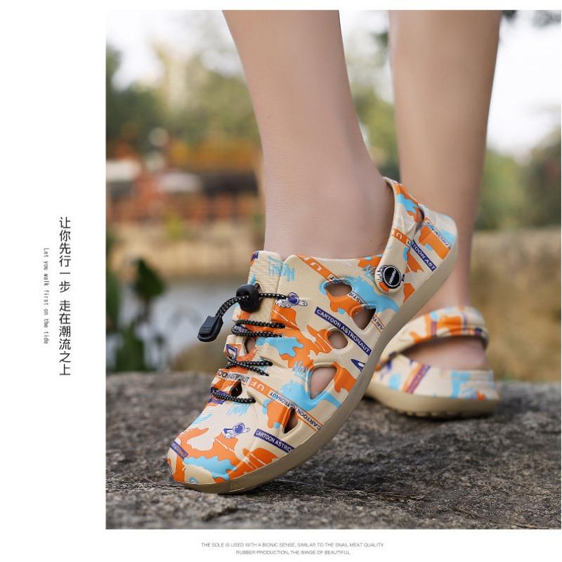 Men's Pattern Breathable Sandals Adjustable Lace Up Anti Slip Casual Outdoor Shoes