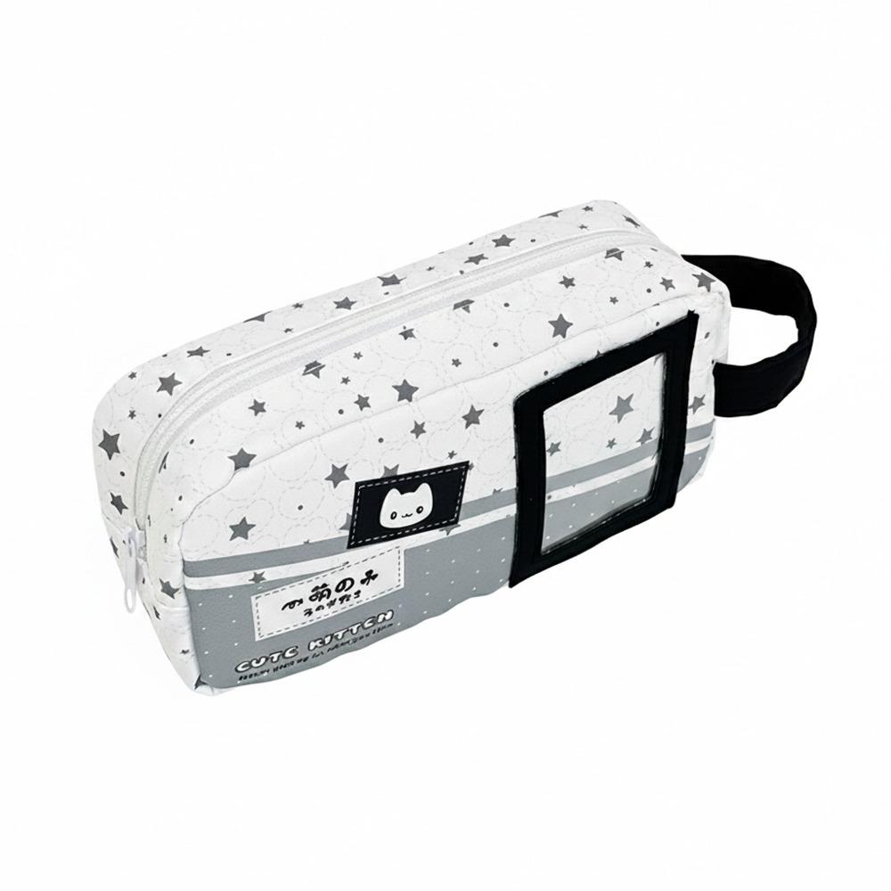 Zipper Pencil Case Cute Star Kitten Pencil Pouch Korean Style Pen Bag School Supplies Grey Star Kitten