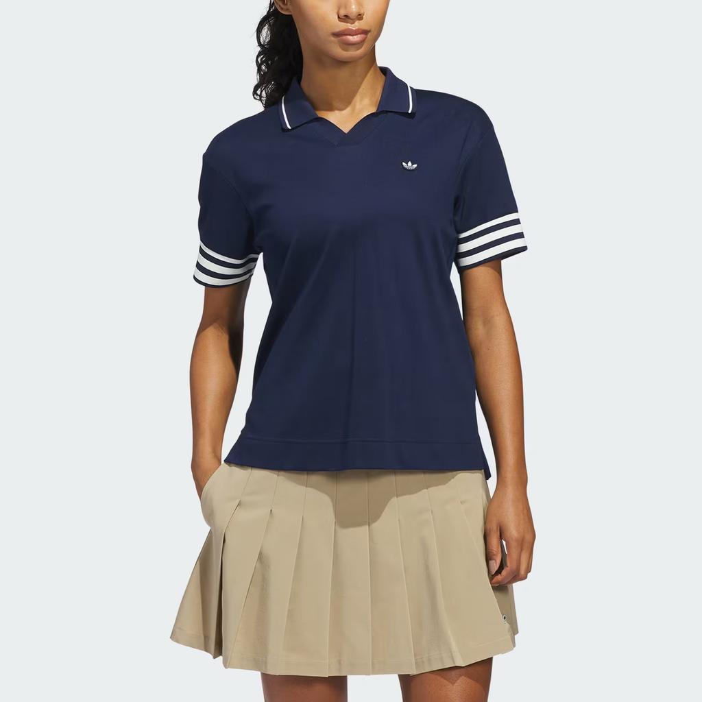 Adidas Oryginalny damski top polo z krótkim rękawem i dekoltem w serek, dzianinowy, z 3 paskami, Performance KA9855