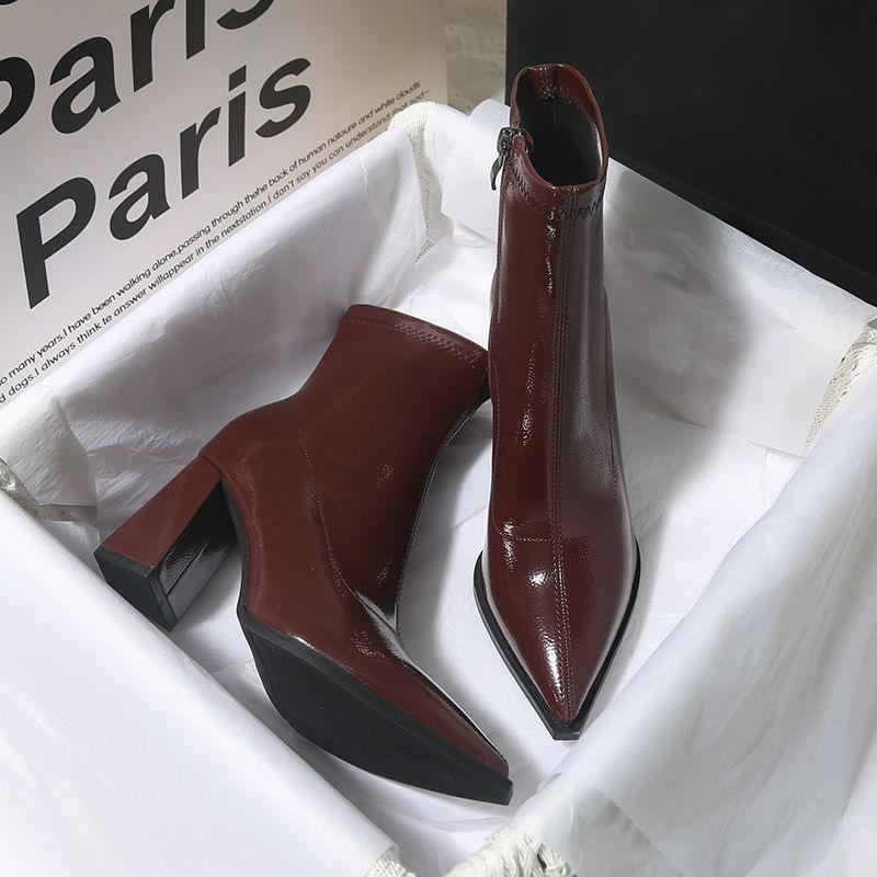 Korean ankle boots, women's short boots, comfortable high heels, thin feeling, small thick heel
