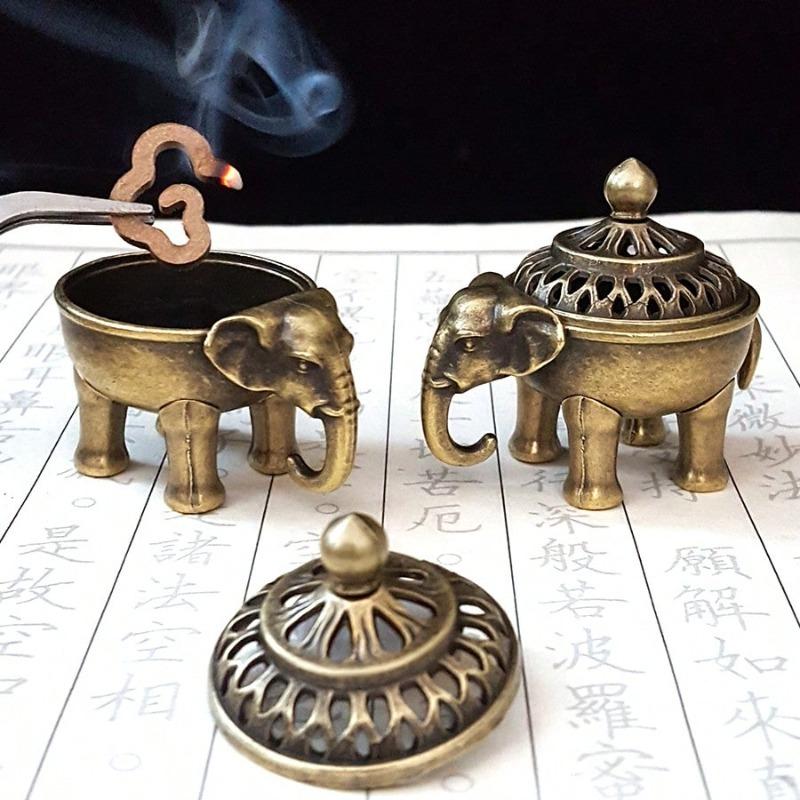 Animal Incense Burner, Elephant Incense Burner with Lid, Metal Incense Burner, Ash Collector, Home/Office Decor, Vintage Cone Incense Burner