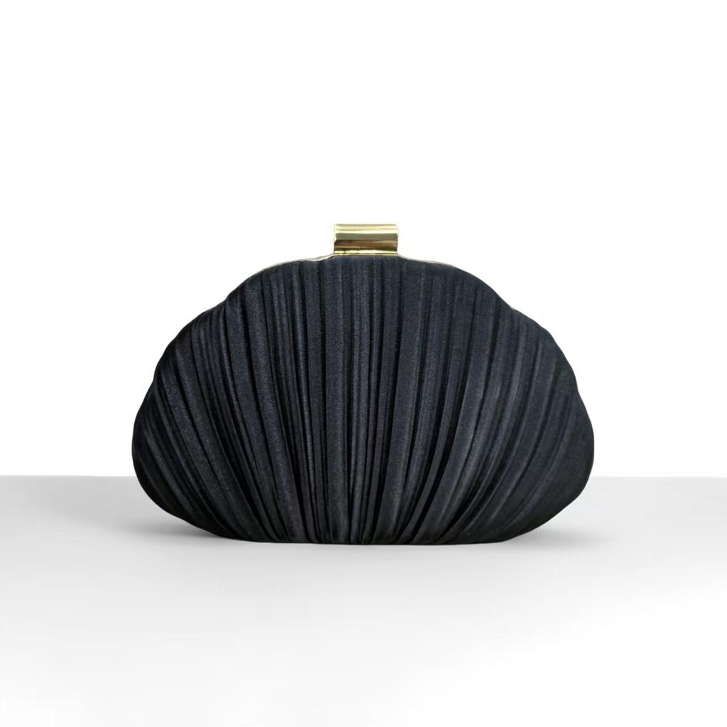 Shell Design Ruched Women Evening Bags Apricot Color Glitter Satin Luxury Party Dress Clutch Bags With Shoulder Chain Messenger