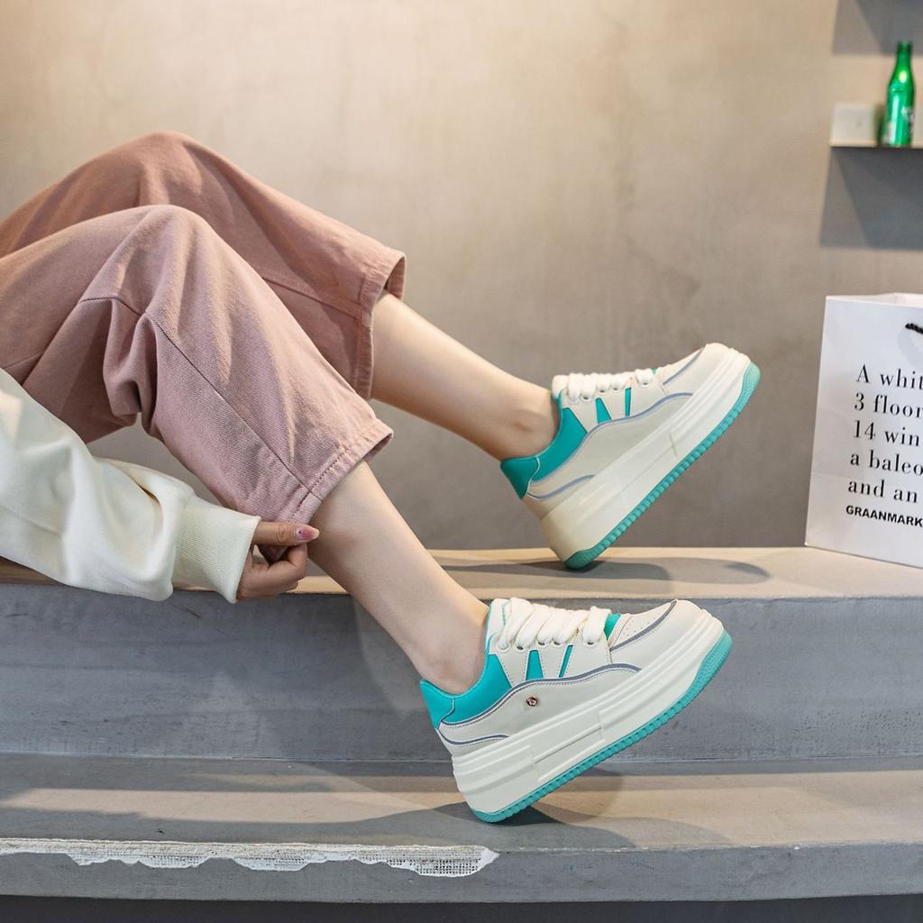 Leather little white shoes women's spring new single shoes versatile platform lace-up casual shoes sports board shoes