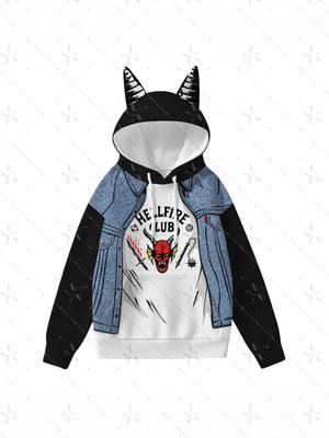 Stranger Things Eddie Memorial T-shirt & Hellfire Club Devil Horn Hoodie for All Ages