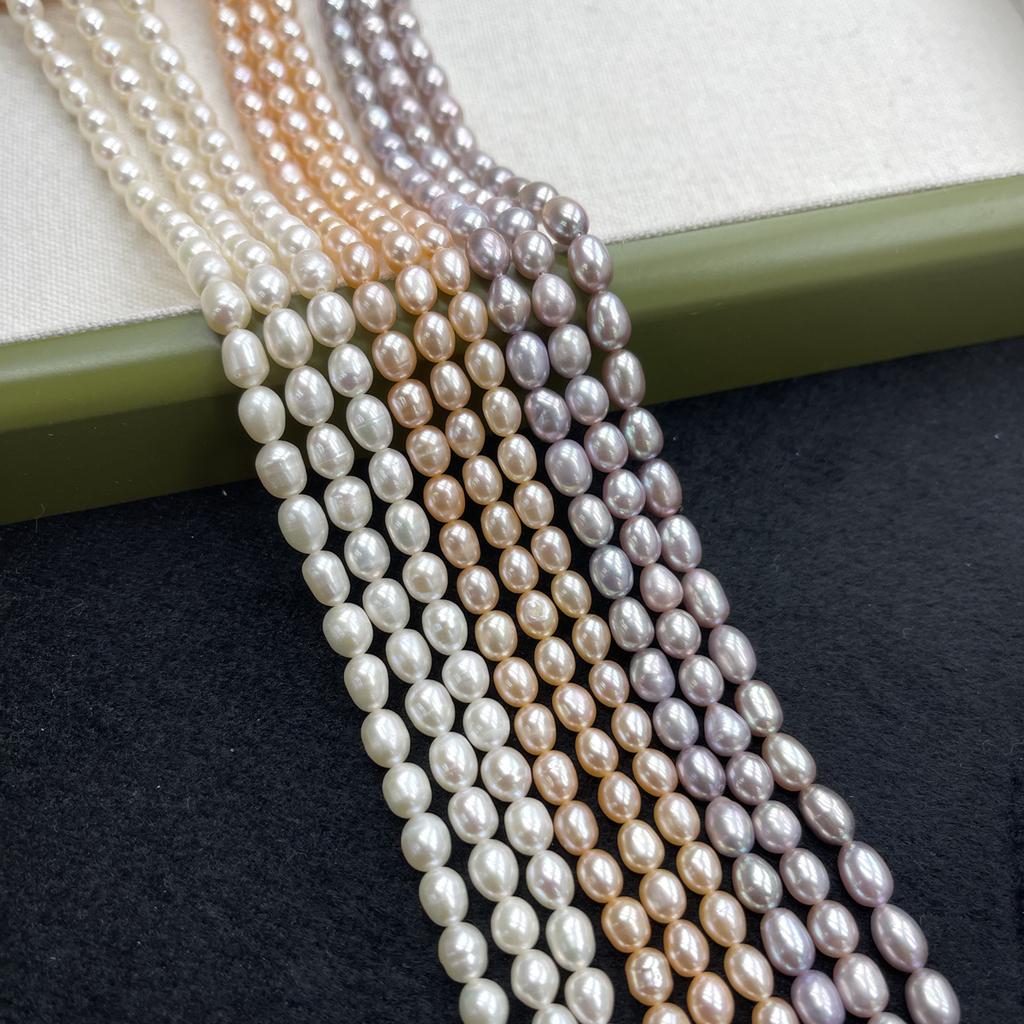 1String, White Purple Yellow Natural Freshwater Pearls, Handmade Rice Pearl Beads for Jewelry Making DIY Crafts (Beads 5-6mm, Length 36cm)