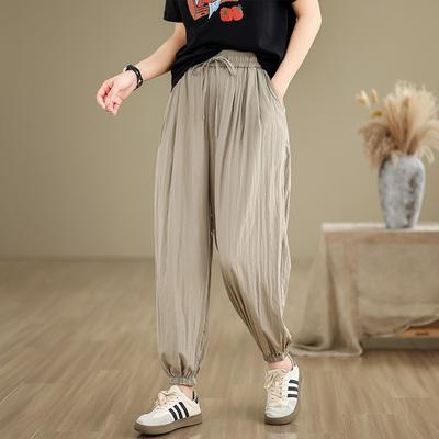 Pantalon décontracté polyvalent ample et fin uni version coréenne littéraire et artistique grande taille pour femmes pantalon de climatisation respirant te