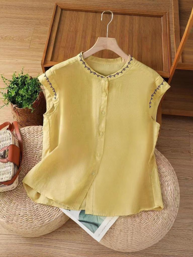 Cotton Embroidered Sleeveless Blouse For Summer Casual Women