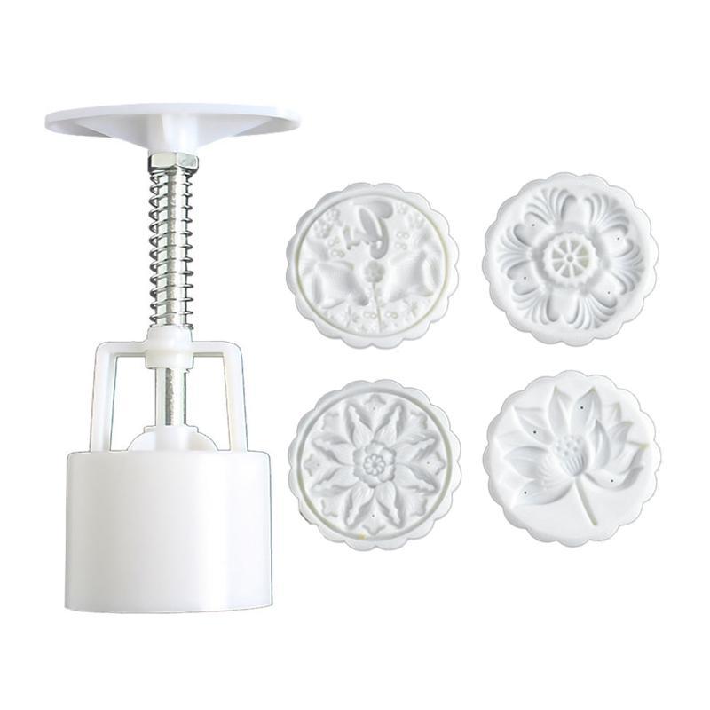 100/125g Mooncake Barrel Mold with 4pcs Stamps Hand Press Moon Cake Pastry Mould DIY Bakeware Mid-autumn Festival
