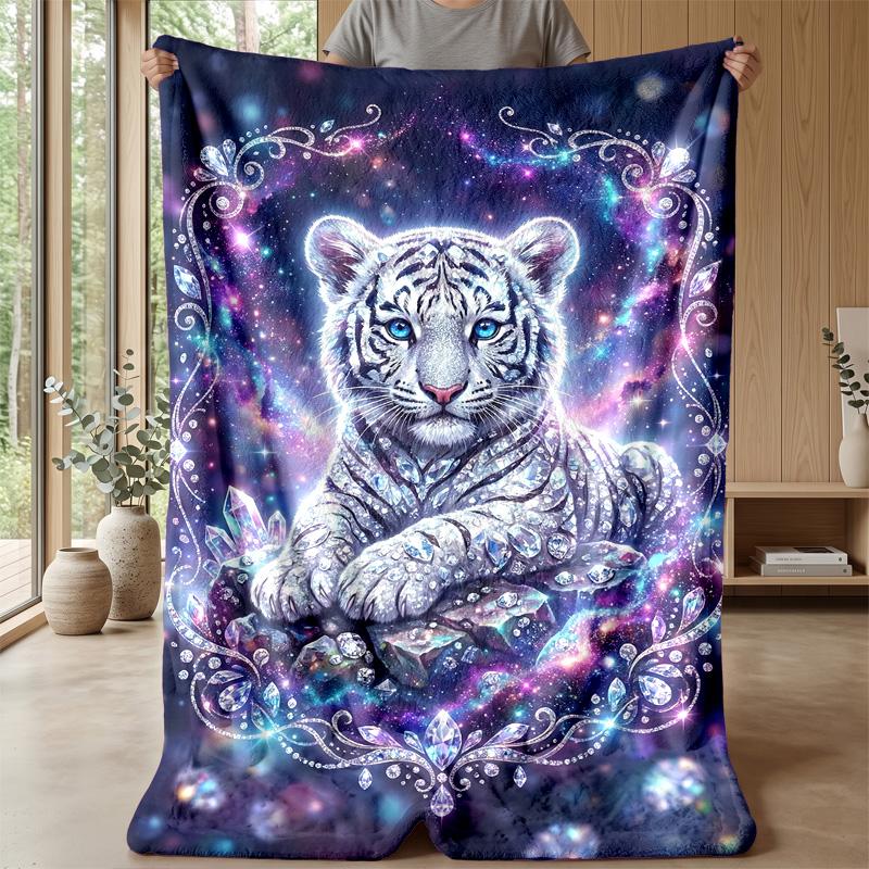 Elegant Tiger with Roses Theme blanket Lightweight Warm Flannel Blanket Decorative Throw Blanket for Home Decoration