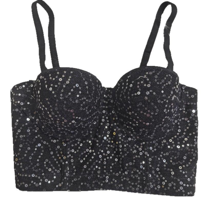 Sexy Spice Pearlescent Sequin Bra Versatile Outer Wear Tub Suspender Comfortable Gathering Corset
