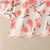 ZANZEA Women Casual V-Neck 3/4 Sleeve Loose Floral Print Blouse