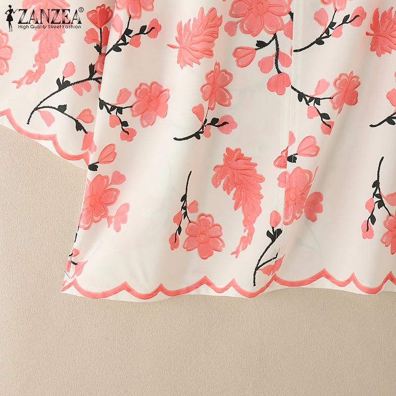 ZANZEA Women Casual V-Neck 3/4 Sleeve Loose Floral Print Blouse