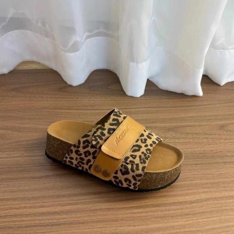 

Ретро тапочки на липучке Женская модная и универсальная обувь Однолинейные пляжные шлепанцы 40 леопардовый
