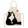 Black and White Cat Cartoon Linen Apron, Sleeveless Neck Hanging for Home Cooking, Anti-fouling Cooking Waist Children's Bib